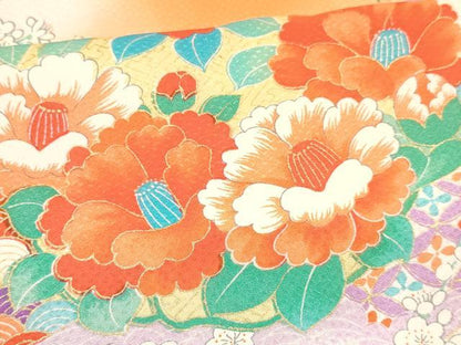 平和屋着物[]七五三　女の子　７歳　祝着　四つ身　長襦袢(無双仕立て)セット　駒刺繍　短冊牡丹花文　暈し染め　金彩　逸品　DABA3610ma