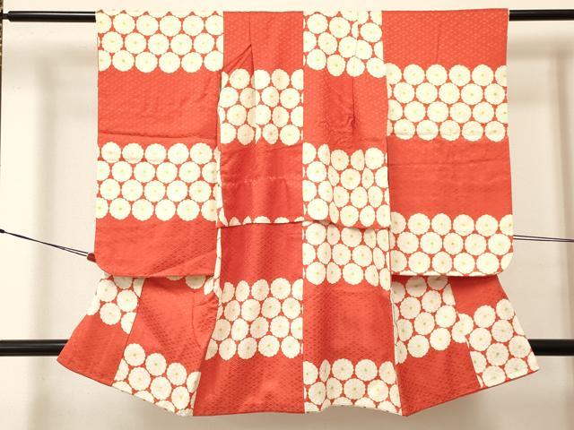 平和屋着物[]七五三　女の子　３歳　祝着　三つ身　長襦袢(袷・半衿刺繍)セット　菊　逸品　DABA3612ma