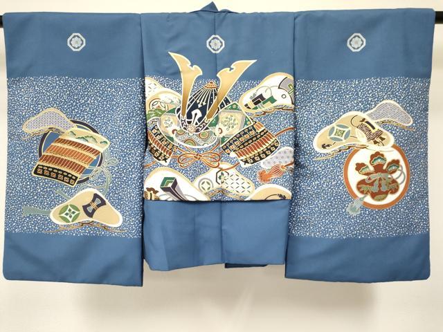 平和屋着物[]七五三　子供　男の子　羽織　兜　松取り吉祥文　金彩　洗える着物　DABA3614ma
