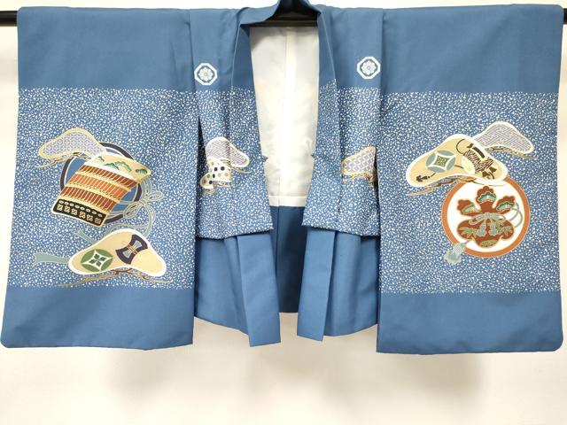 平和屋着物[]七五三　子供　男の子　羽織　兜　松取り吉祥文　金彩　洗える着物　DABA3614ma