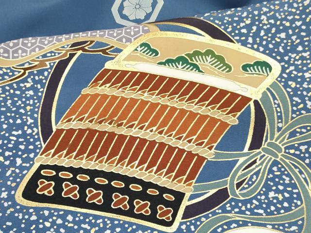 平和屋着物[]七五三　子供　男の子　羽織　兜　松取り吉祥文　金彩　洗える着物　DABA3614ma