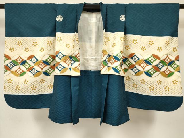 平和屋着物[]七五三　子供　男の子　羽織　七宝花文　金彩　洗える着物　DABA3615ma