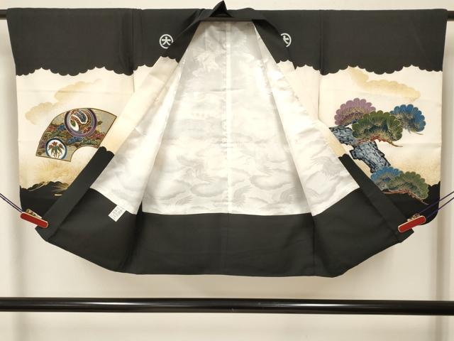 平和屋着物[]七五三　子供　男の子　羽織　鷹　鷲　風景松取り笹文　暈し染め　金彩　洗える着物　DABA3618ma