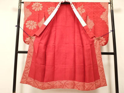 平和屋着物[]七五三　子供　女の子　長襦袢　袷　絞り　鳳凰桐菊文　半衿刺繍　逸品　未使用　DABA3621ma