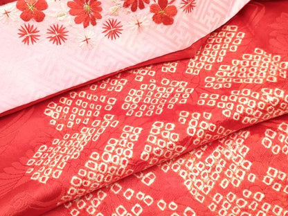 平和屋着物[]七五三　子供　女の子　長襦袢　袷　絞り　鳳凰桐菊文　半衿刺繍　逸品　未使用　DABA3621ma