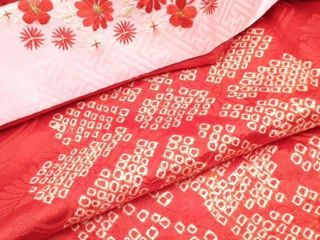 平和屋着物[]七五三　子供　女の子　長襦袢　袷　絞り　鳳凰桐菊文　半衿刺繍　逸品　未使用　DABA3621ma