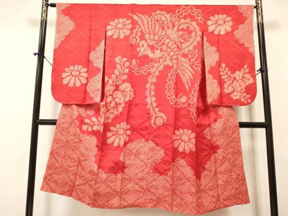 平和屋着物[]七五三　子供　女の子　長襦袢　袷　絞り　鳳凰桐菊文　半衿刺繍　逸品　未使用　DABA3621ma