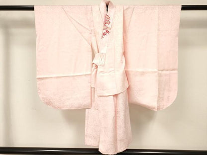 平和屋着物[]七五三　子供　女の子　長襦袢　袷　草花地紋　撫子色　半衿刺繍　逸品　DABA3625ma