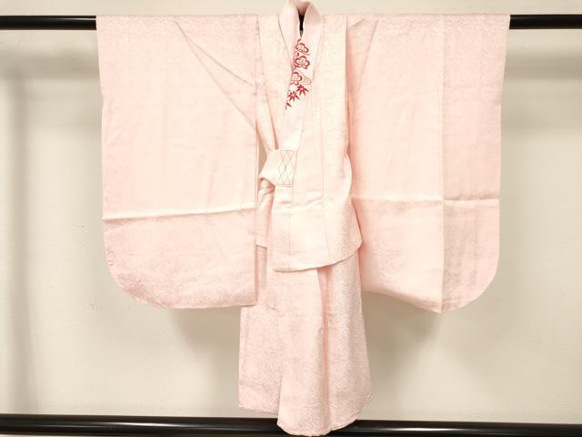 平和屋着物[]七五三　子供　女の子　長襦袢　袷　草花地紋　撫子色　半衿刺繍　逸品　DABA3625ma