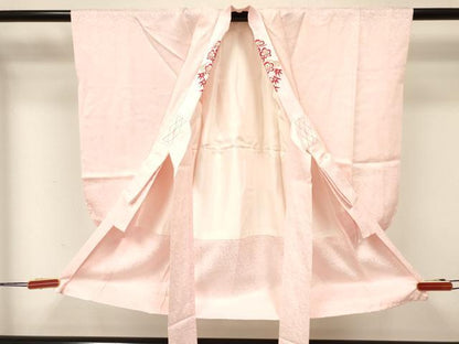 平和屋着物[]七五三　子供　女の子　長襦袢　袷　草花地紋　撫子色　半衿刺繍　逸品　DABA3625ma