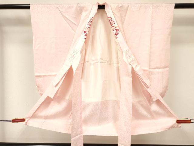平和屋着物[]七五三　子供　女の子　長襦袢　袷　草花地紋　撫子色　半衿刺繍　逸品　DABA3625ma