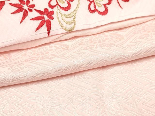 平和屋着物[]七五三　子供　女の子　長襦袢　袷　草花地紋　撫子色　半衿刺繍　逸品　DABA3625ma