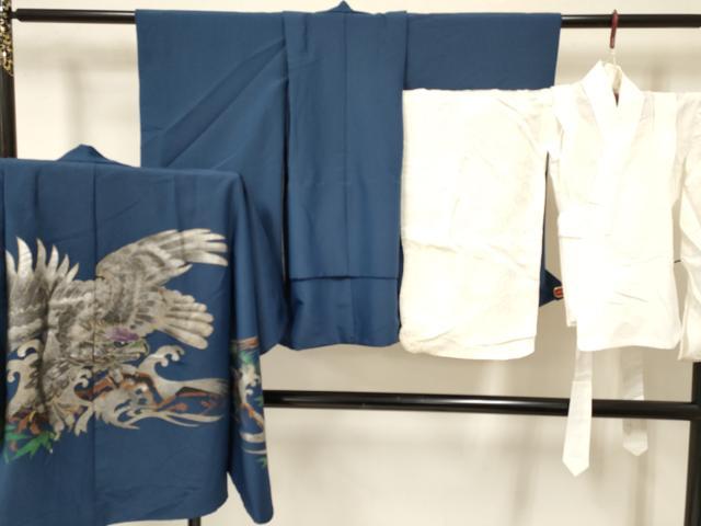 平和屋着物[]七五三　男の子　祝着・羽織・長襦袢(無双仕立て)セット　鷹　鷲　立波笹松文　金銀彩　DABA3626ma