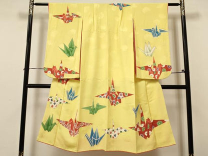 平和屋着物[]七五三　女の子　７歳　祝着　四つ身　折り鶴花文　金彩　逸品　DABA3627ma