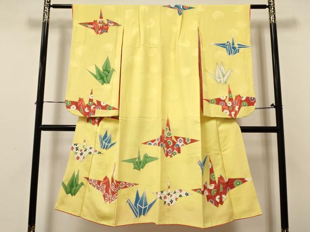 平和屋着物[]七五三　女の子　７歳　祝着　四つ身　折り鶴花文　金彩　逸品　DABA3627ma