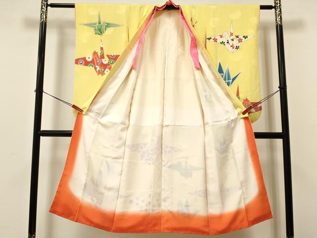 平和屋着物[]七五三　女の子　７歳　祝着　四つ身　折り鶴花文　金彩　逸品　DABA3627ma