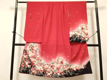 平和屋着物[]七五三　女の子　７歳　祝着　四つ身　舞蝶菊文　暈し染め　金銀彩　DABA3629ma