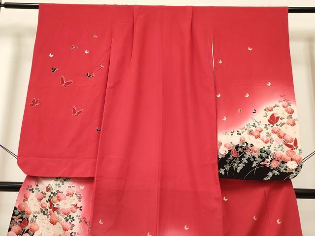 平和屋着物[]七五三　女の子　７歳　祝着　四つ身　舞蝶菊文　暈し染め　金銀彩　DABA3629ma