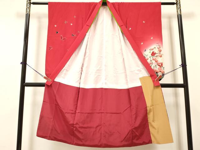 平和屋着物[]七五三　女の子　７歳　祝着　四つ身　舞蝶菊文　暈し染め　金銀彩　DABA3629ma