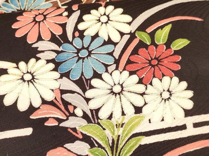 平和屋着物∵女の子 十三参り 子供 祝着 駒刺繍 花車文 黒地 金銀彩 逸品 DABA3630ma