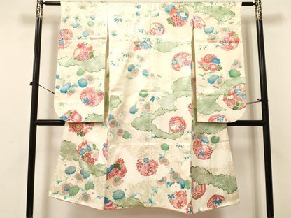平和屋着物[]七五三　女の子　７歳　祝着　四つ身　刺繍　菊桐文　金彩　逸品　DABA3634ma