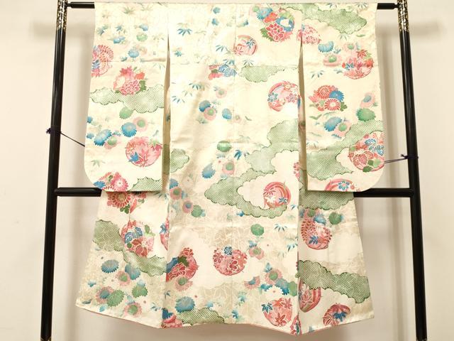 平和屋着物[]七五三　女の子　７歳　祝着　四つ身　刺繍　菊桐文　金彩　逸品　DABA3634ma