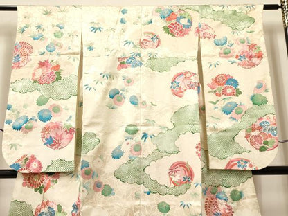 平和屋着物[]七五三　女の子　７歳　祝着　四つ身　刺繍　菊桐文　金彩　逸品　DABA3634ma
