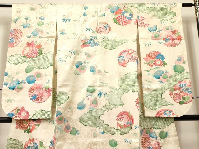 平和屋着物[]七五三　女の子　７歳　祝着　四つ身　刺繍　菊桐文　金彩　逸品　DABA3634ma