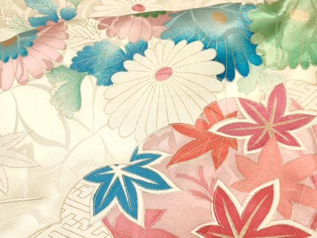 平和屋着物[]七五三　女の子　７歳　祝着　四つ身　刺繍　菊桐文　金彩　逸品　DABA3634ma