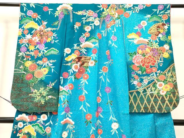 平和屋着物[]七五三　女の子　７歳　祝着　四つ身　地紙鞠花文　暈し染め　金彩　逸品　DABA3635ma