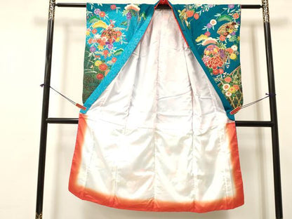 平和屋着物[]七五三　女の子　７歳　祝着　四つ身　地紙鞠花文　暈し染め　金彩　逸品　DABA3635ma