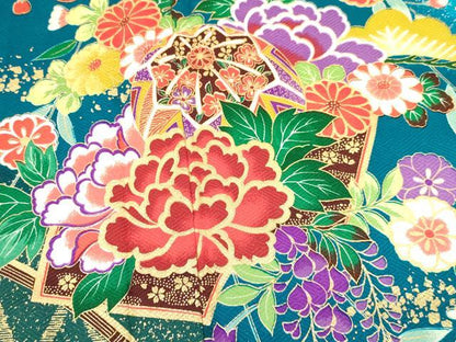 平和屋着物[]七五三　女の子　７歳　祝着　四つ身　地紙鞠花文　暈し染め　金彩　逸品　DABA3635ma