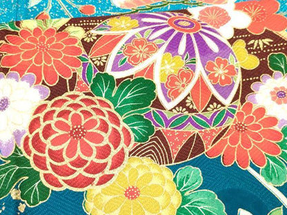 平和屋着物[]七五三　女の子　７歳　祝着　四つ身　地紙鞠花文　暈し染め　金彩　逸品　DABA3635ma