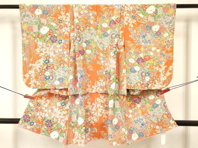 平和屋着物[]七五三　女の子　３歳　祝着　三つ身　鼓花文　鬼しぼ縮緬　逸品　DABA3637ma
