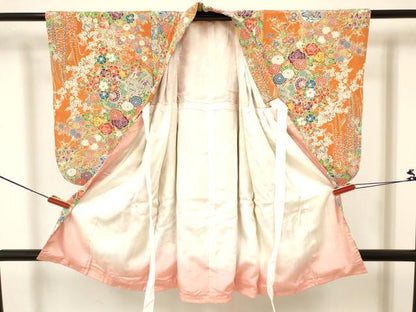 平和屋着物[]七五三　女の子　３歳　祝着　三つ身　鼓花文　鬼しぼ縮緬　逸品　DABA3637ma