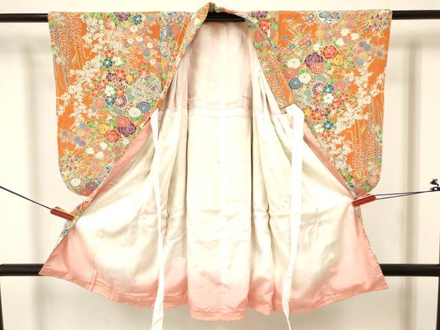 平和屋着物[]七五三　女の子　３歳　祝着　三つ身　鼓花文　鬼しぼ縮緬　逸品　DABA3637ma