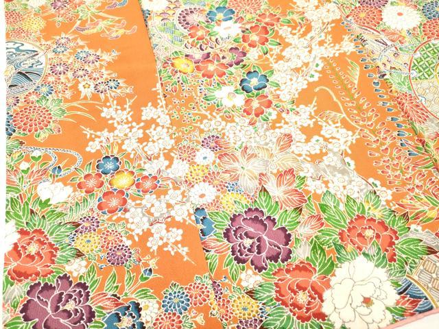平和屋着物[]七五三　女の子　３歳　祝着　三つ身　鼓花文　鬼しぼ縮緬　逸品　DABA3637ma