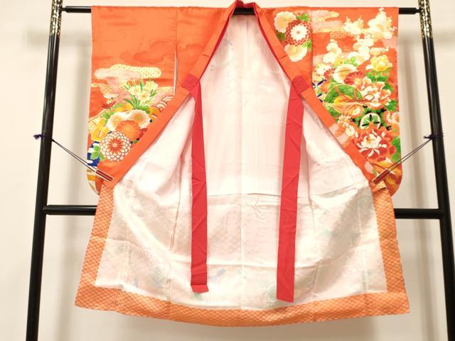 平和屋着物[]七五三　女の子　７歳　祝着　四つ身　駒刺繍　鼓花文　金彩　洗える着物　DABA3640ma