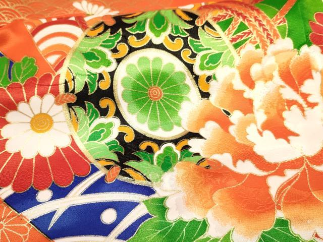 平和屋着物[]七五三　女の子　７歳　祝着　四つ身　駒刺繍　鼓花文　金彩　洗える着物　DABA3640ma
