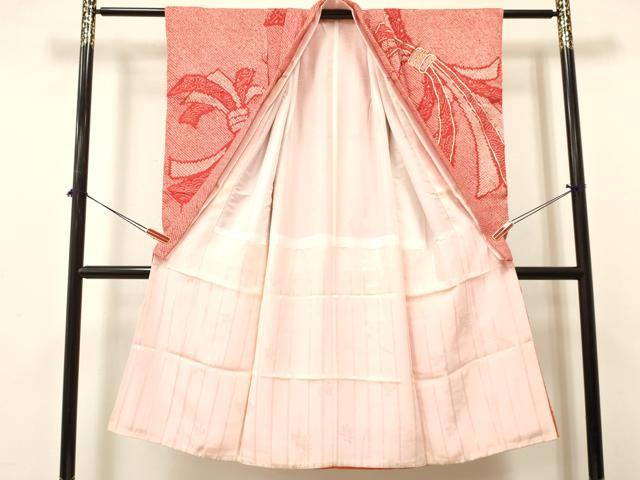 平和屋着物[]七五三　女の子　７歳　祝着　四つ身　駒刺繍　絞り　束ね熨斗松文　逸品　DABA3642ma