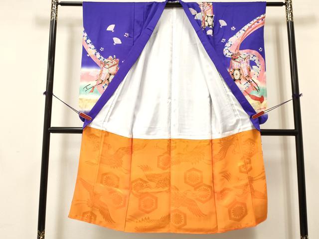平和屋着物[]七五三　女の子　７歳　祝着　四つ身　御所車花文　暈し染め　金彩　逸品　DABA3643ma
