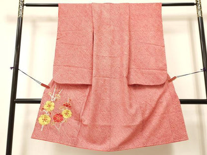 平和屋着物[]七五三　女の子　７歳　祝着　四つ身　刺繍　絞り　枝梅文　金銀彩　逸品　DABA3645ma