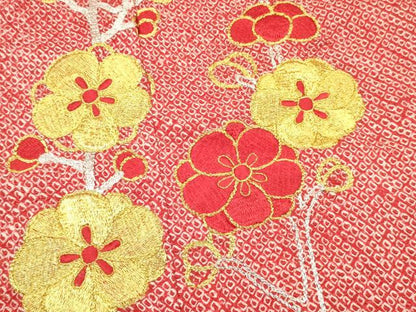 平和屋着物[]七五三　女の子　７歳　祝着　四つ身　刺繍　絞り　枝梅文　金銀彩　逸品　DABA3645ma