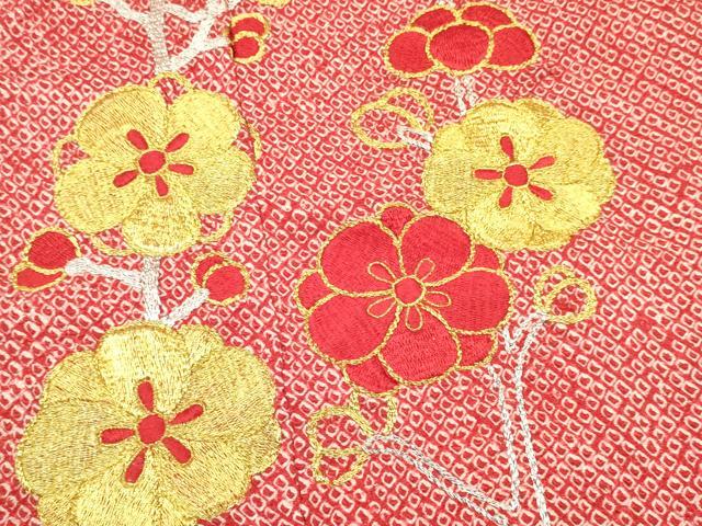 平和屋着物[]七五三　女の子　７歳　祝着　四つ身　刺繍　絞り　枝梅文　金銀彩　逸品　DABA3645ma