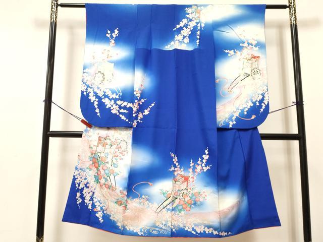 平和屋着物[]七五三　女の子　７歳　祝着　四つ身　御所車飛鶴花文　暈し染め　金銀彩　逸品　DABA3647ma