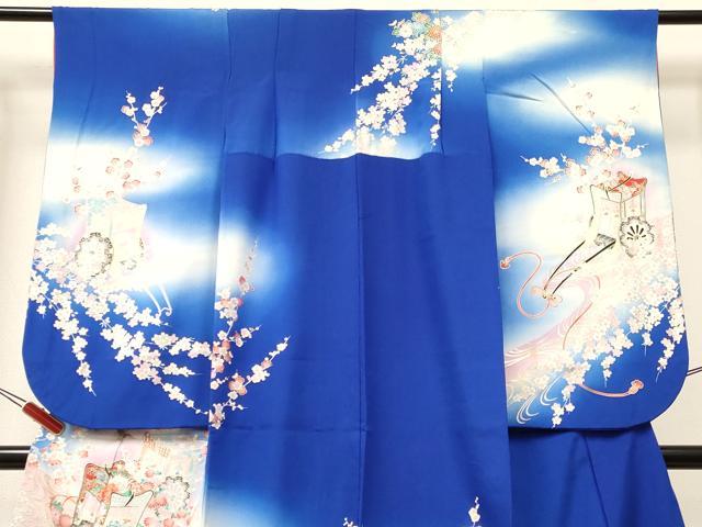 平和屋着物[]七五三　女の子　７歳　祝着　四つ身　御所車飛鶴花文　暈し染め　金銀彩　逸品　DABA3647ma