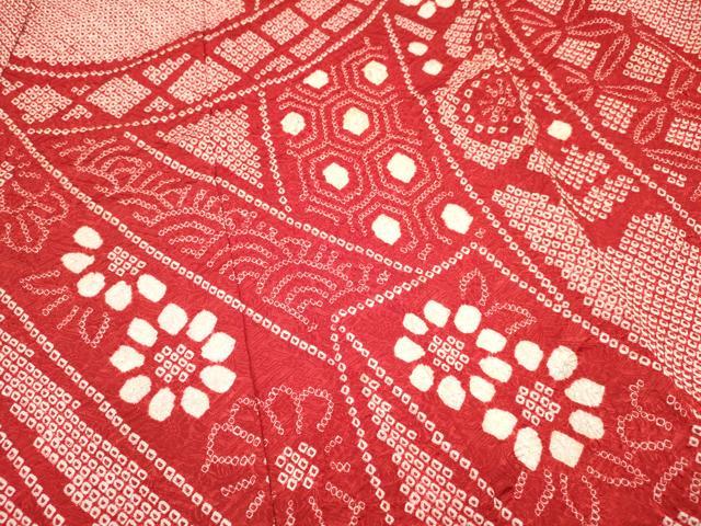 平和屋着物[]七五三　女の子　７歳　祝着　四つ身　総絞り　束ね熨斗花文　逸品　DABA3648ma