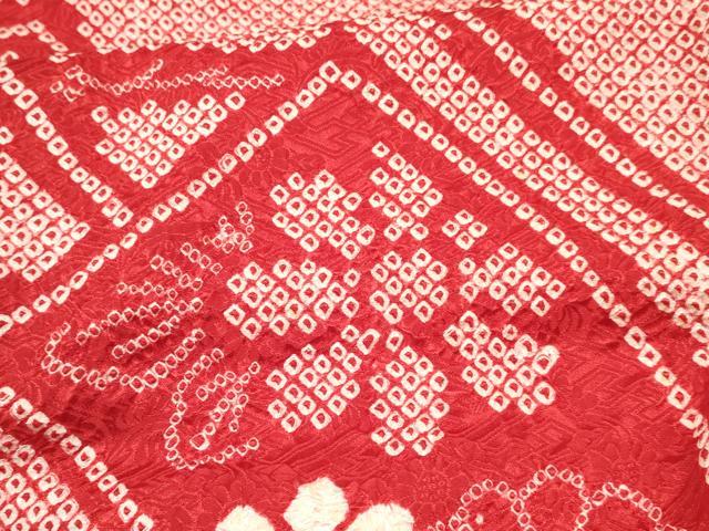平和屋着物[]七五三　女の子　７歳　祝着　四つ身　総絞り　束ね熨斗花文　逸品　DABA3648ma
