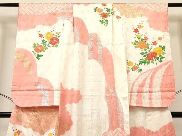 平和屋着物[]七五三　女の子　７歳　祝着　四つ身　駒刺繍　絞り　草花文　金銀彩　逸品　DABA3649ma