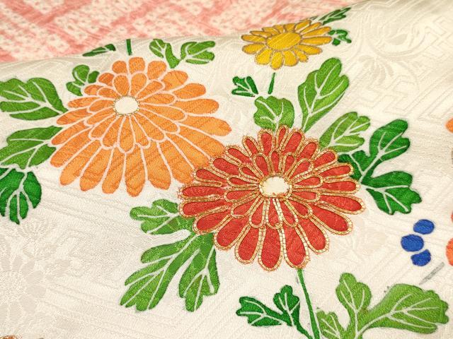平和屋着物[]七五三　女の子　７歳　祝着　四つ身　駒刺繍　絞り　草花文　金銀彩　逸品　DABA3649ma